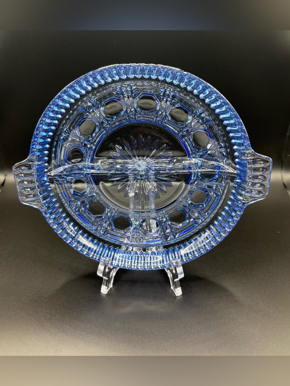 Vintage Windsor Ice Blue Divided Glass Relish Dish 7.5"